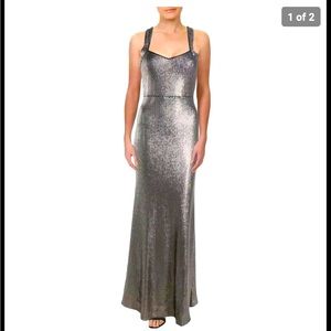 Aqua Women’s Silver Sequined Halter Formal Dress